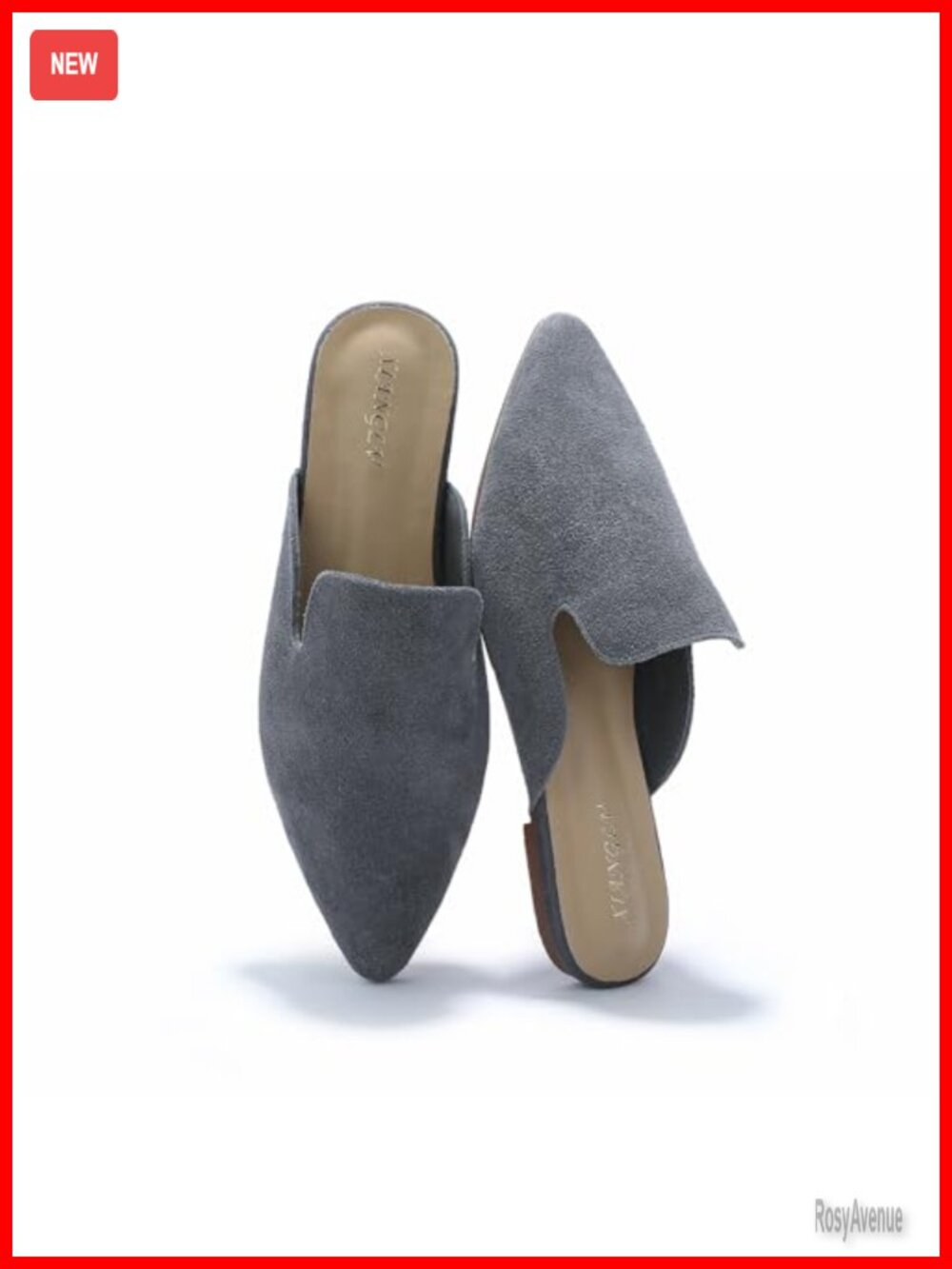 Women's Pointed Toe Nubuck Mules Slip On Flat Shoes Comfortable Backless Loafers